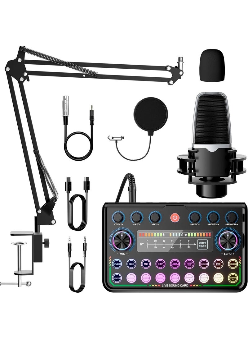 SINWE Professional P99 Sound Card Podcast Equipment Pack, Sinwe Audio Interface, All-in-One Podcast Production Studio with 3.5mm Microphone, Perfect for Live Streaming, Gaming, Singing, YouTube - Image 1